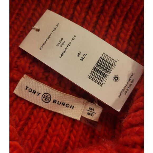 NWT Tory Burch Sweater Women's Large Vibrant Red Wool Dickie Zip Front - Picture 4 of 6